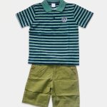 Ensemble 2 Pièces Garçon : Polo Rayé & Short Bermuda Vert