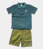 Ensemble 2 Pièces Garçon : Polo Rayé & Short Bermuda Vert