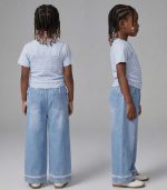 Ensemble 2 Pièces Fille – Top Superposé & Jean Large Brodé (Bleu Ciel) – Image 5