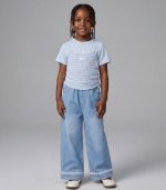Ensemble 2 Pièces Fille – Top Superposé & Jean Large Brodé (Bleu Ciel) – Image 2