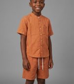 Ensemble 2 Pièces Été – Chemise Col Officier & Short Terracotta – Image 2