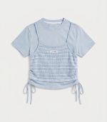 Ensemble 2 Pièces Fille – Top Superposé & Jean Large Brodé (Bleu Ciel) – Image 3
