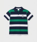 Polo à rayures tricolores pour enfant – Bleu marine, Vert & Blanc