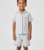 Pyjama Court Garçon en Gaze de Coton à Carreaux - Gris et Blanc – Image 2