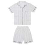 Pyjama Court Garçon en Gaze de Coton à Carreaux - Gris et Blanc