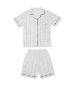 Pyjama Court Garçon en Gaze de Coton à Carreaux - Gris et Blanc