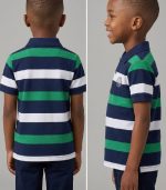 Polo à rayures tricolores pour enfant – Bleu marine, Vert & Blanc – Image 3