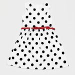 Robe Chic à Pois sans Manches avec Ceinture Rouge pour Fille
