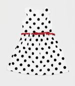 Robe Chic à Pois sans Manches avec Ceinture Rouge pour Fille