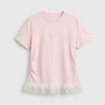 T-shirt Rose Pastel avec Ourlet en Dentelle