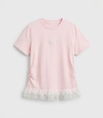 T-shirt Rose Pastel avec Ourlet en Dentelle