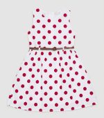 Robe Fille Blanche à Pois Rouges avec Ceinture Marron – Image 2