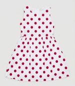 Robe Fille Blanche à Pois Rouges avec Ceinture Marron – Image 3