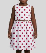 Robe Fille Blanche à Pois Rouges avec Ceinture Marron