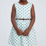 Robe sans manches à pois vert menthe avec ceinture - Fille
