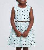 Robe sans manches à pois vert menthe avec ceinture - Fille