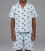 Ensemble Pyjama Court Garçon Bleu Clair – Motif Dinosaures