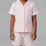 Pyjama court fille rose poudré à motifs - Ensemble 2 pièces