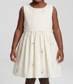 Robe de Fête Fille Écru à Motifs Étoilés Argentés