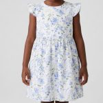 Robe Blanche à Motif Floral Bleu