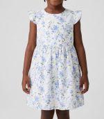 Robe Blanche à Motif Floral Bleu