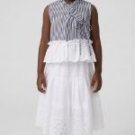 Ensemble 2 Pièces Fillette – Haut Cache-Cœur Rayé & Jupe Évasée en Broderie Anglaise