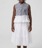 Ensemble 2 Pièces Fillette – Haut Cache-Cœur Rayé & Jupe Évasée en Broderie Anglaise