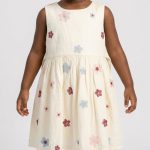 Robe Écrue Sans Manches à Fleurs Brodées