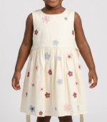 Robe Écrue Sans Manches à Fleurs Brodées