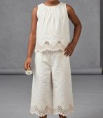 Ensemble 2 pièces en broderie anglaise et dentelle – Blanc cassé