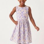Robe d'Été Évasée pour Fille – Imprimé Floral Violet
