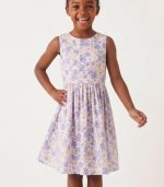 Robe d'Été Évasée pour Fille – Imprimé Floral Violet