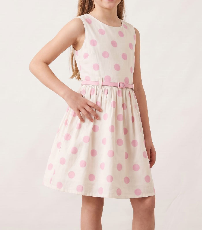 eee Robe sans manches à pois avec ceinture assortie – Image 1